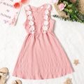 Kid Girl Floral Design Sleeveless Solid Color Dress Pink