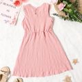 Kid Girl Floral Design Sleeveless Solid Color Dress Pink