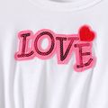 Valentine's Day Kid Girl Letter Sequined Floral Print Splice Mesh Design Short-sleeve Dress White