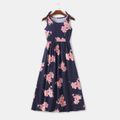 Family Matching All Over Floral Print Sleeveless Maxi Dresses and Colorblock Short-sleeve T-shirts Sets royalblue