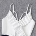 Family Matching White Spaghetti Strap Ruffle V Neck Splicing Floral Print Dresses and Short-sleeve T-shirts Sets Blueblackwhite image 3