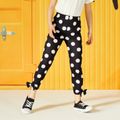 Kid Girl Polka dots Bowknot Design Elasticized Leggings Black/White
