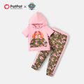 PAW Patrol 2pcs Toddler Girl Camouflage Print Pocket Design Hooded Short-sleeve Cotton Tee and Elasticized Colorblock Pants Colorful