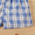 2-piece Kid Girl One Shoulder Flounce Sleeveless Tee and Belted Plaid Paperbag Shorts Set Blue image 4