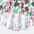 Rose Red Flared Half Sleeve Splicing Floral Print Flowy Ruffle Hem Midi Dress for Mom and Me Hot Pink
