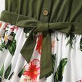 حزام السباغيتي الصلبة تويست عقدة الخامس الرقبة الربط فستان طباعة الأزهار لأمي وأنا أخضر / أبيض