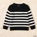 Family Matching Black and White Striped Long-sleeve Knitted Sweater Pullovers Black/White