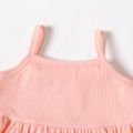2-piece Toddler Girl Solid Color Ribbed Ruffled Camisole and Elasticized Shorts Set Light Pink image 4