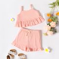 2-piece Toddler Girl Solid Color Ribbed Ruffled Camisole and Elasticized Shorts Set Light Pink image 1