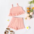2-piece Toddler Girl Solid Color Ribbed Ruffled Camisole and Elasticized Shorts Set Light Pink image 3
