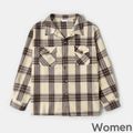 Beige Plaid Lapel Long-sleeve Thickened Shirts for Mom and Me PLAID