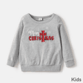 Christmas Red Plaid Letters and Snowflake Print Grey Family Matching Long-sleeve Sweatshirts Grey