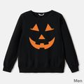 100% Cotton Halloween Pumpkin Face Print Family Matching Long-sleeve Sweatshirts Black