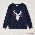 Christmas Reindeer and Letter Print Family Matching Long-sleeve Sweatshirts Dark Blue