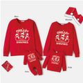 Christmas Letter and Snowman Print Red Family Matching 100% Cotton Long-sleeve Sweatshirts Red image 1
