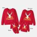 Merry Christmas Antlers Print Family Matching Red Long-sleeve Sweatshirts Red