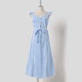 Blue and White Stripe Series Family Matching Sets(Sleeveless Dresses for Mom and Girl ; Short Sleeve Shirts for Dad and Boy) Color block