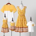 Family Matching Yellow Boho Floral Print Sleeveless Dress and Short-sleeve T-shirts Sets Yellow image 1