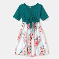 Floral Print Color Block Splice Family Matching Green and White Sets Green/White