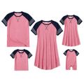 Colorblock Watermelon Red Family Matching Sets （Raglan Short-sleeve T-shirts Dresses） Red