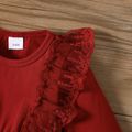 Floral Print Lace Decor Long-sleeve Red Baby Dress Burgundy