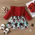 Floral Print Lace Decor Long-sleeve Red Baby Dress Burgundy