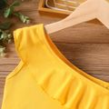 2-piece Kid Girl Letter Print Sleeveless One Shoulder Camisole and Mesh Skirt Set Yellow image 3