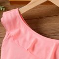 2-piece Kid Girl Letter Print Sleeveless One Shoulder Camisole and Mesh Skirt Set Pink image 3
