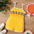 Kid Girl Striped Bowknot Design Strap Rompers Yellow
