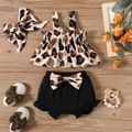 3pcs Baby Girl Leopard Sleeveless Top and Bowknot Shorts with Headband Set Black