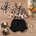 3pcs Baby Girl Leopard Sleeveless Top and Bowknot Shorts with Headband Set Black image 2
