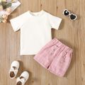 2-piece Toddler Girl Raglan Sleeve White Tee and Pearl Design Plaid Pink Shorts Set White