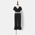 Solid Black Ruffle Short-sleeve V-neck Jumpsuit for Mom and Me Royal Blue