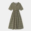 Family Matching Striped Short-sleeve Dresses and Letter Dinosaur Print T-shirts Sets Army green image 2
