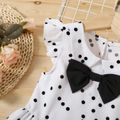 Polka Dots Print Bow Decor Flutter-sleeve White Toddler Dress White