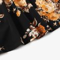 Family Matching All Over Floral Print Black Long-sleeve Dresses and Cotton Raglan-sleeve T-shirts Sets Black