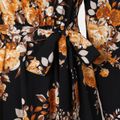 Family Matching All Over Floral Print Black Long-sleeve Dresses and Cotton Raglan-sleeve T-shirts Sets Black