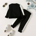 2pcs Letter and Number Print Long-sleeve Pullover Top and Sweatpants Casual Pants Black and White Toddler Set Black