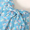 2pcs Floral Allover Ruffle Decor Sleeveless Top and Belt Decor Pants Blue or Pink Toddler Set Light Blue