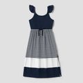 Family Matching Dark Blue Striped Spaghetti Strap Maxi Dresses and Short-sleeve T-shirts Sets COLOREDSTRIPES image 4