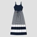 Family Matching Dark Blue Striped Spaghetti Strap Maxi Dresses and Short-sleeve T-shirts Sets COLOREDSTRIPES image 2