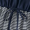Family Matching Dark Blue Striped Spaghetti Strap Maxi Dresses and Short-sleeve T-shirts Sets COLOREDSTRIPES image 3