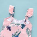 Baby Girl All Over Tropical Plant Print Pink Flutter-sleeve Spaghetti Strap Hollow Out One-Piece Swimsuit Multi-color image 4