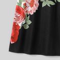 Red Floral Print Colorblock Splicing Short-sleeve T-shirt Dress for Mom and Me BlackandWhite