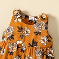 Baby Girl Allover Floral Print Brown Sleeveless Jumpsuit Brown