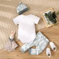 Easter 3pcs Baby Boy/Girl 95% Cotton Short-sleeve Rabbit Letter Print Romper and Pants with Hat Set White image 2