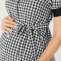 Maternity Retro Plaid Print Square neck H Short-sleeve Dress Black
