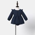 Dark Blue Gingham Ruffle Short-sleeve Belted Tiered Dress for Mom and Me Dark Blue