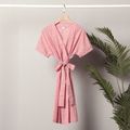 Mommy and Me 100% Cotton Pink Plaid Short-sleeve Robe and Swaddle Set Pink