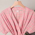 Mommy and Me 100% Cotton Pink Plaid Short-sleeve Robe and Swaddle Set Pink